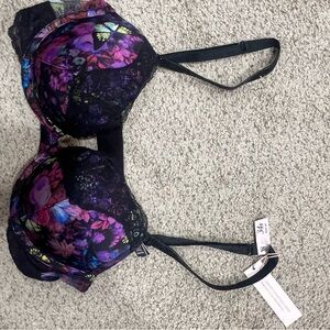 Victoria's Secret Black and Purple Floral push-up Bra